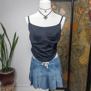 Black Satin Corset Cami Top - Victoria's Secret Pink Y2K Ruched Tank Large